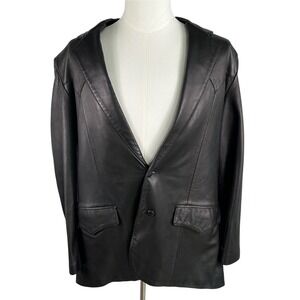 Rare Vintage Continental Leather Fashions‎ Blazer Men 44 Black Soft Western Yoke